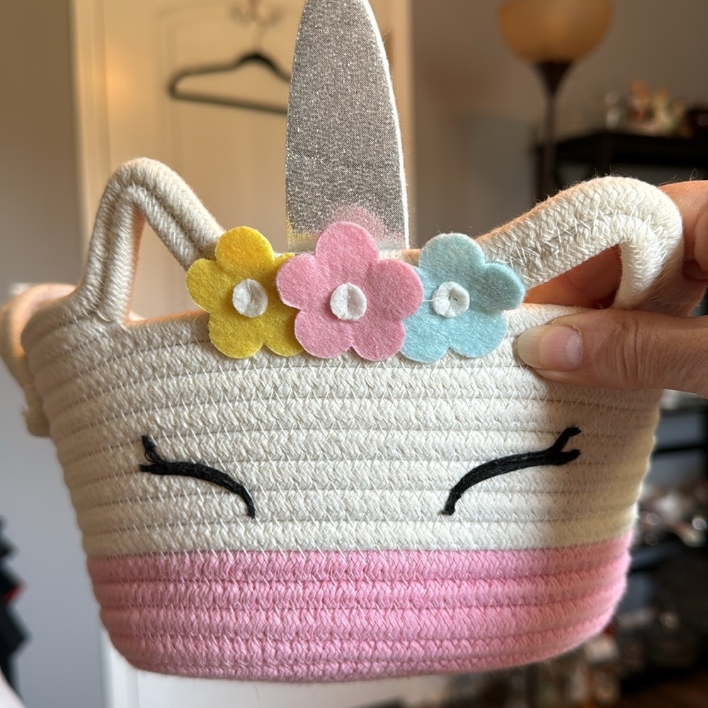 Unicorn Rope Basket with Floral Accents - Picture 3 of 3